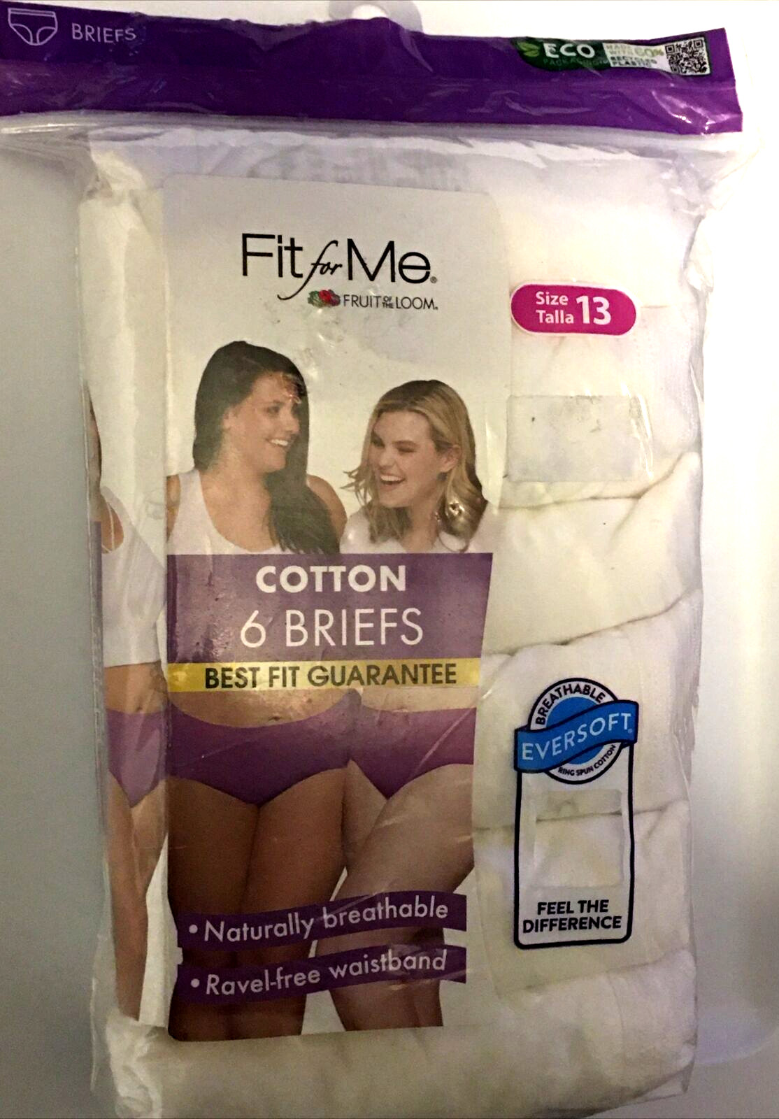 Brief Panties Size 13 All White FOTL Fit for Me 6 Pair Pack Cotton Tag Free Soft
