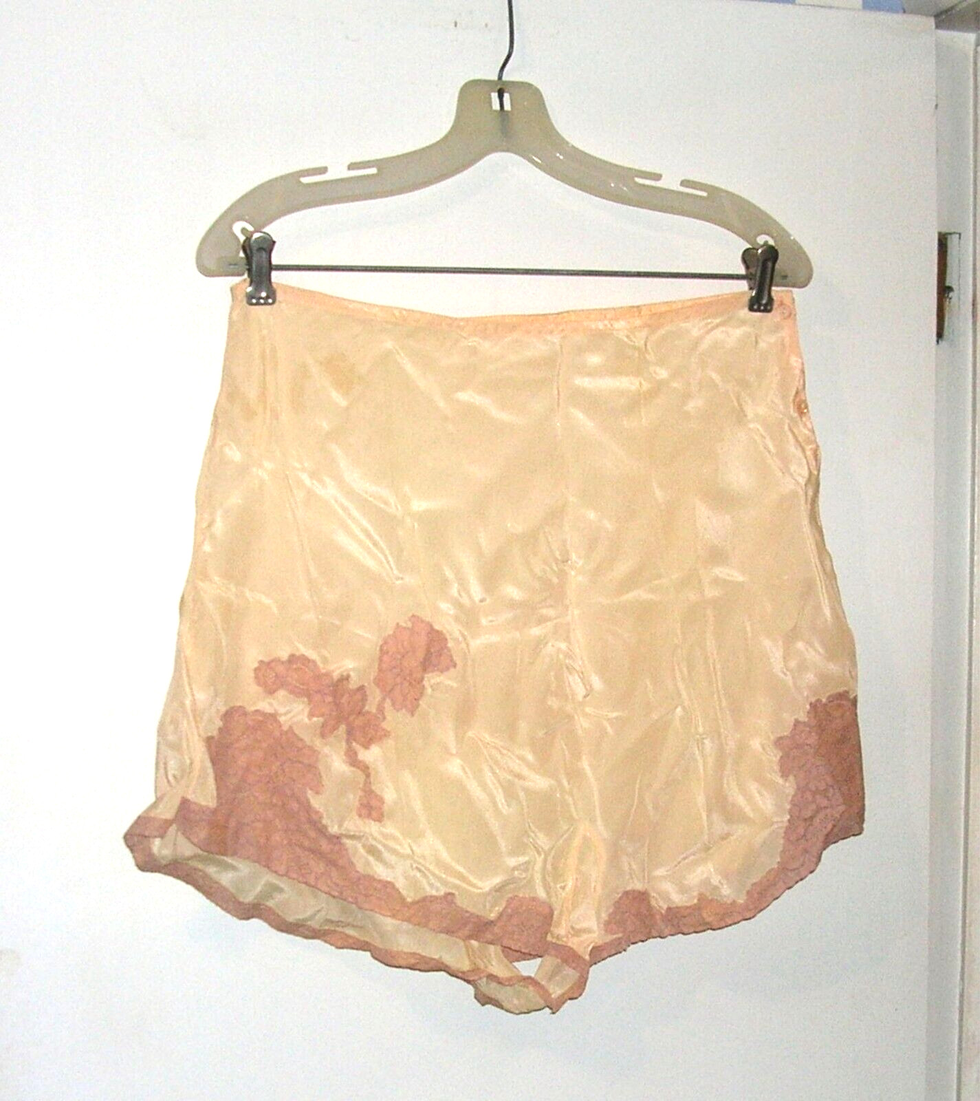Art Deco Flapper Silk/Satin Lace Trim, side button, Under garment Beige Rose #B