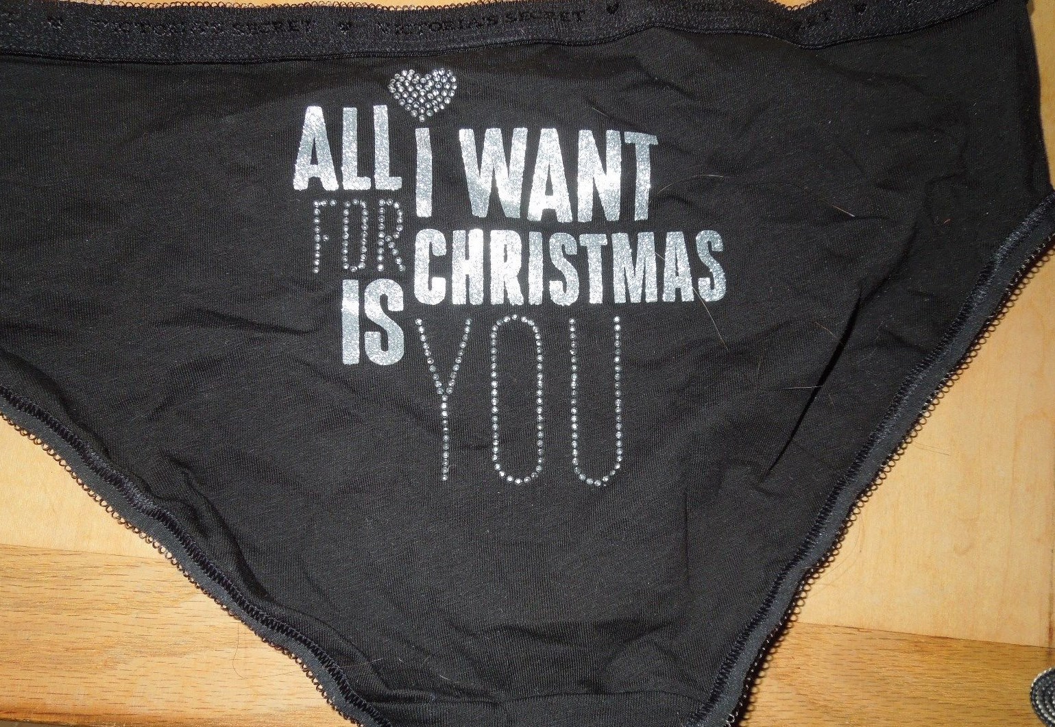 NWOT Victoria’s Secret BLING Black “All I Want for Christmas is You” Hiphugger L
