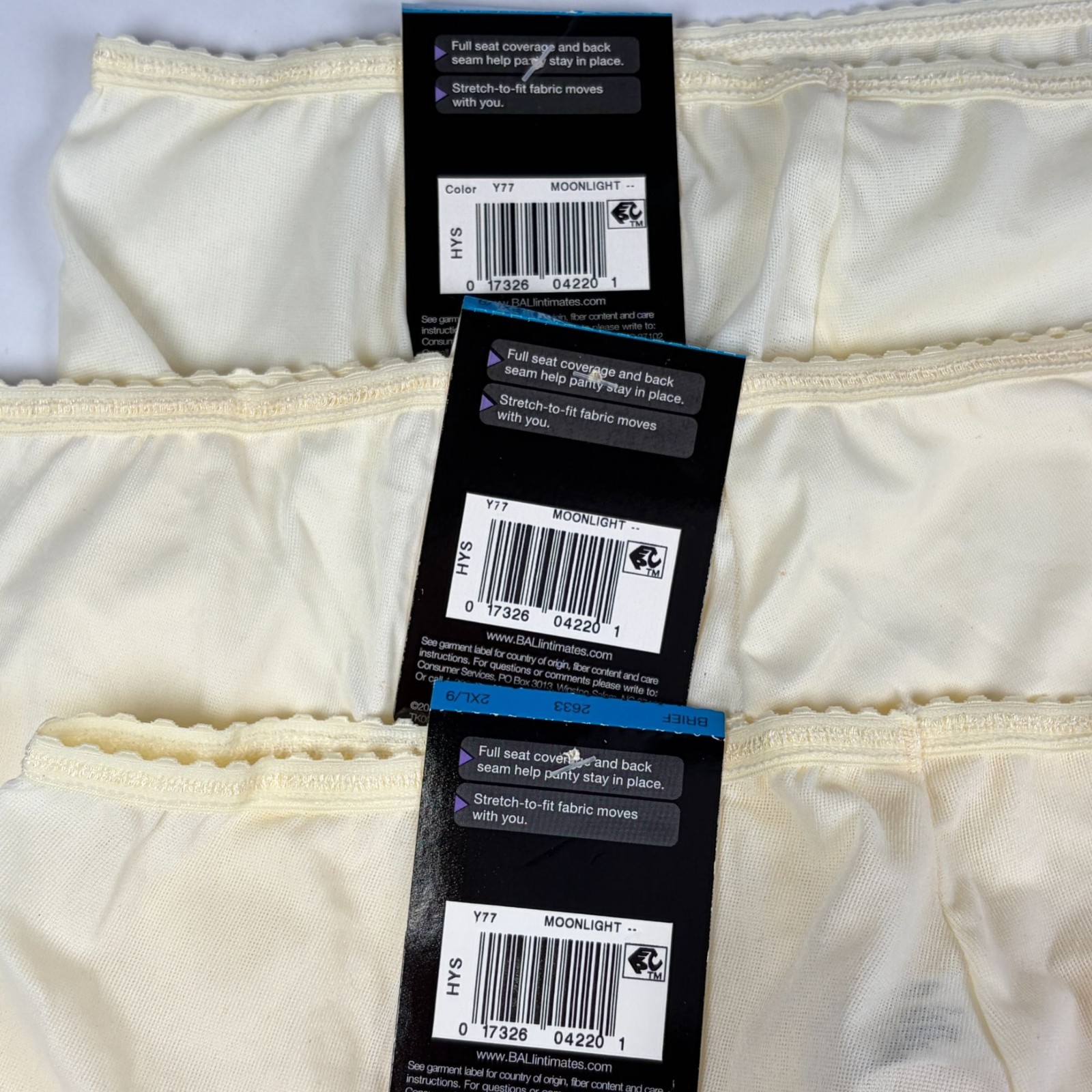 3 Bali Skimp Skamp Brief Size 2XL / 9 Full Coverage Panties 2633 Moonlight