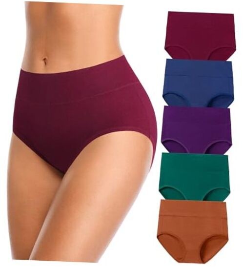 Womens Mid High Waisted Cotton Underwear Large Multicolor-5 Pack-01-a