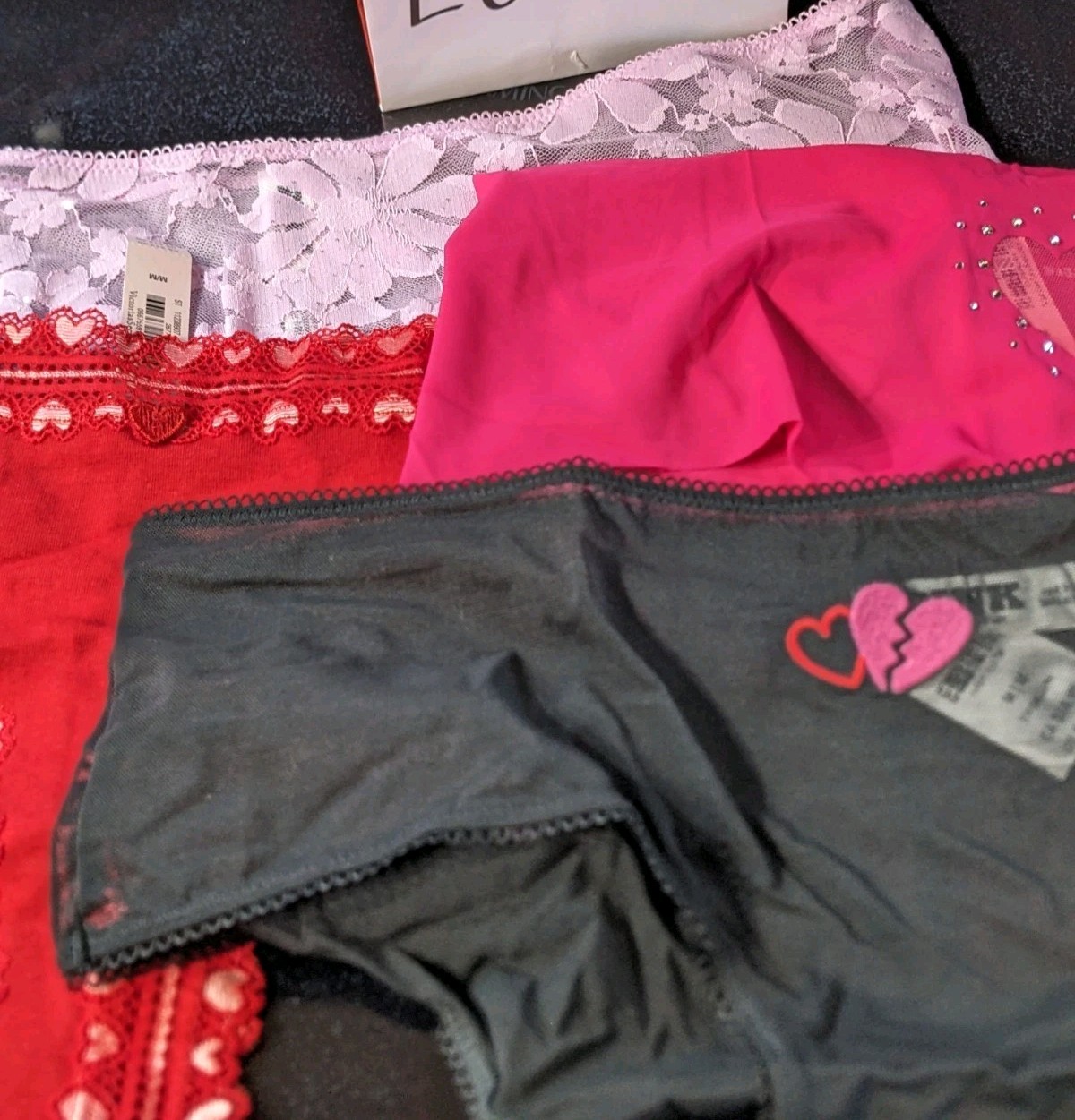 Victoria Secret Assortment of 4 Cheeky Panties Size M Colors Pink, Red & Black