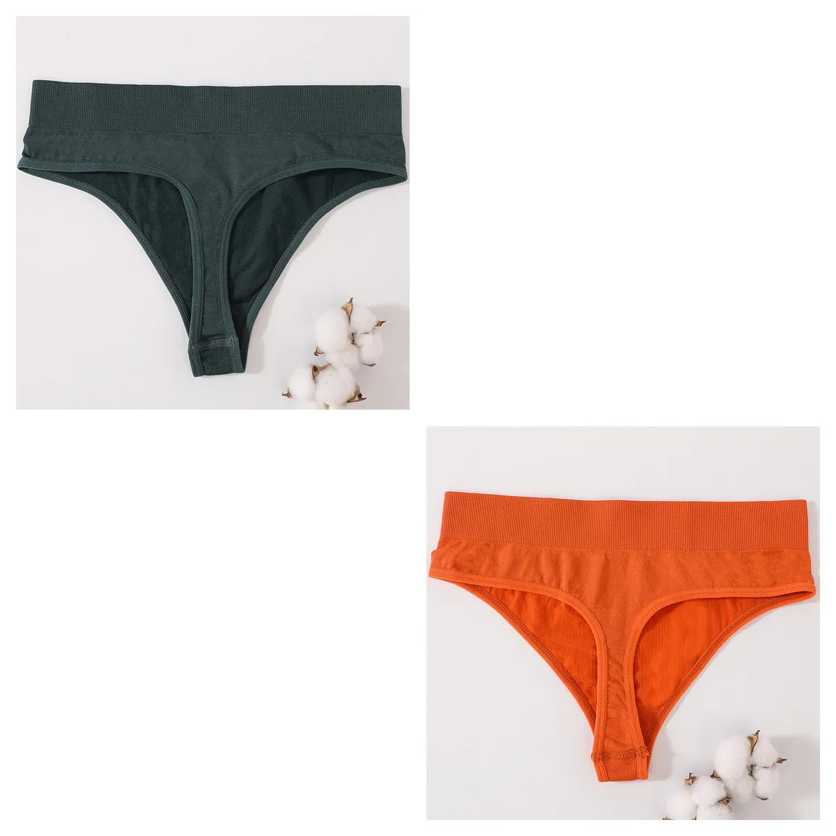 Seamless High Waist Thong Women’s Solid Panties Soft Stretch Underwear 2 Pcs