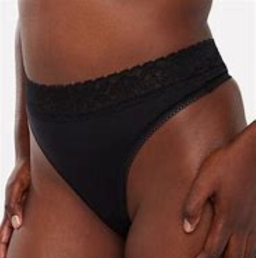 Savage X Fenty Cotton Essentials Jersey Lace Trim Thong Panties 2XLarge in Black