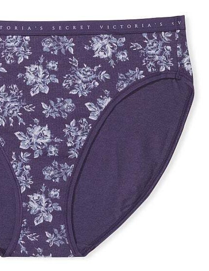 M XL XXL Purple Toile Floral Cotton Victorias Secret High Leg Waist Brief Pantie
