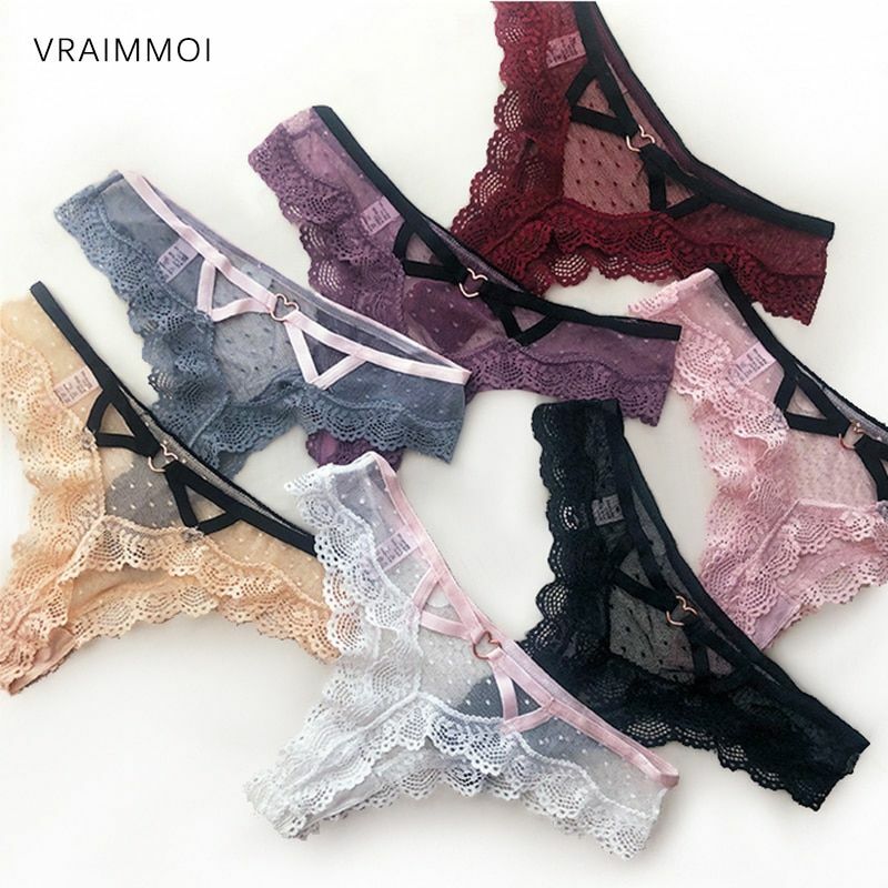 Floral Embroidery Thong Seamless Lace Cut Out Panty Underwear Lingerie For Women