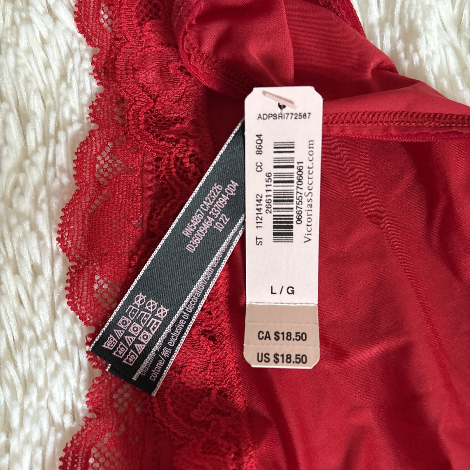 VICTORIA’S SECRET 1 FISHNET LACE SATIN CHEEKY PANTY 1 Plain Front NWT Large