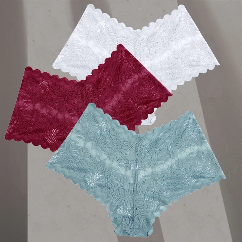 Paquete De 3 Pantis De Encaje Sexy Para Mujer Ropa Interior Tangas Bikinis Moda