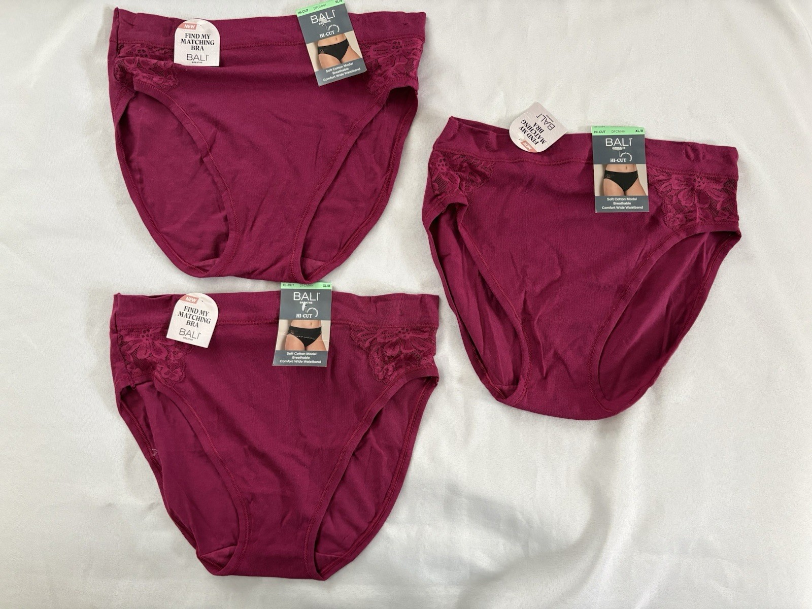 NEW Bali Women’s Breathe Lace High-Cut Underwear DFCMHH 3 Pair Women’s XLarge 8