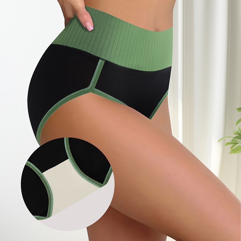 2 Pack High Waist Colorblock Cotton Panties No Dig Tummy Control Butt Lift S-2XL