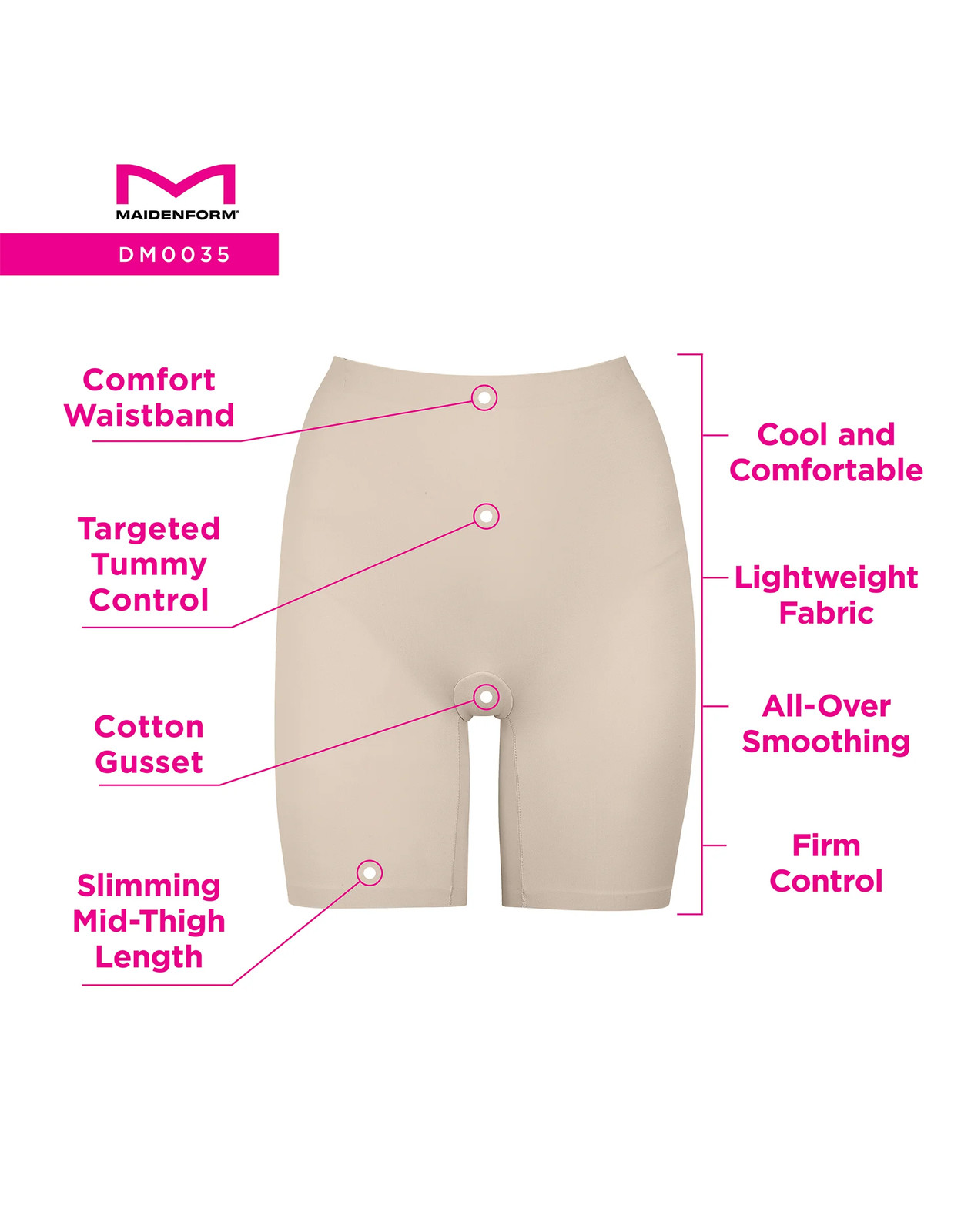 Maidenform Thigh Slimmer Cool Comfort Tummy Control Built-in Panty SmoothTec