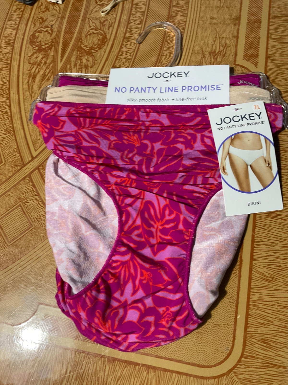 Jockey No Panty Line Promise Pink Floral Mix Bikini Panties -7-Set of 3–NWT