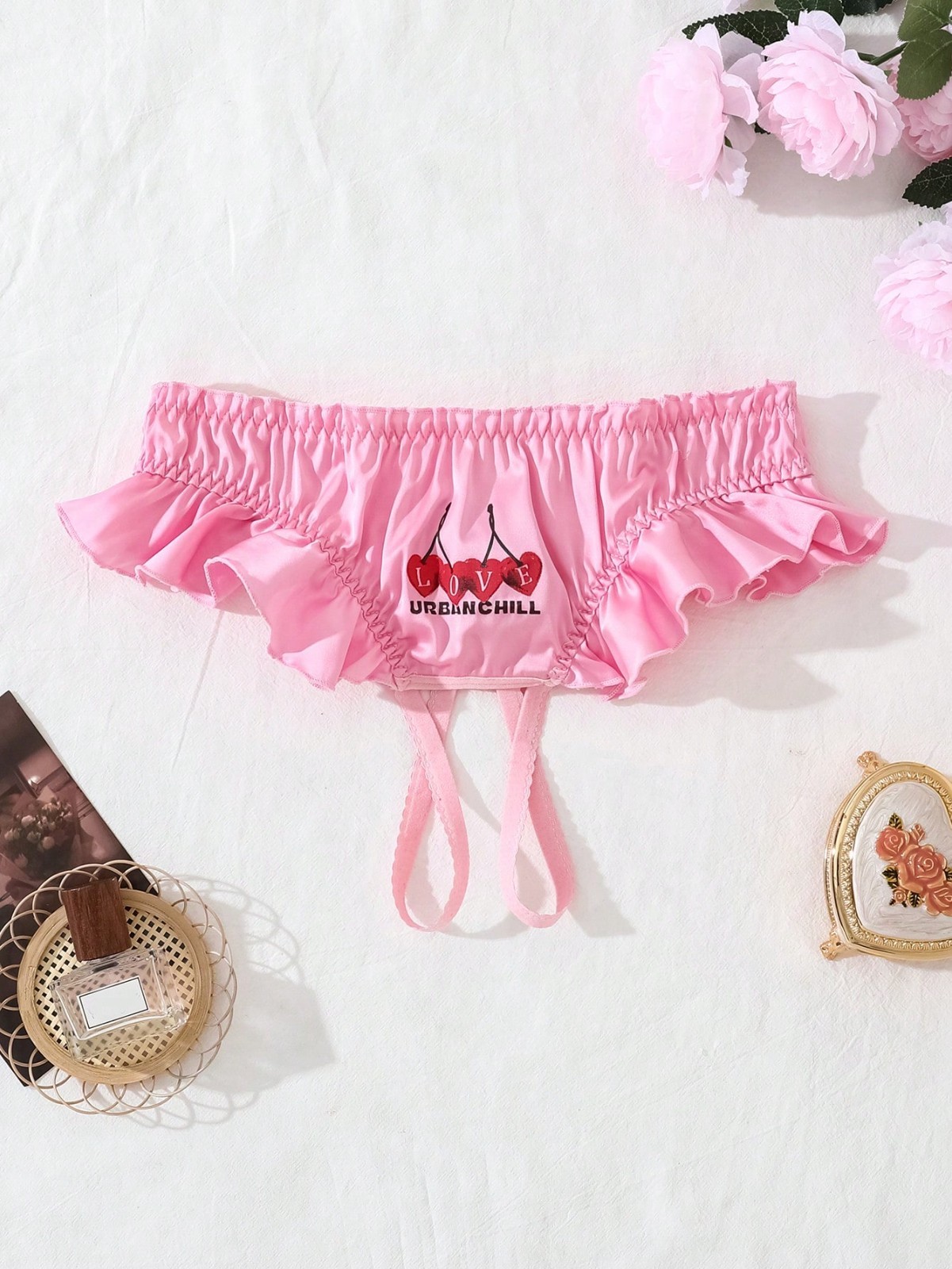 XL Pink Satin Ruffle Kawaii Women Sissy Panties Lingerie Sissy Lolita
