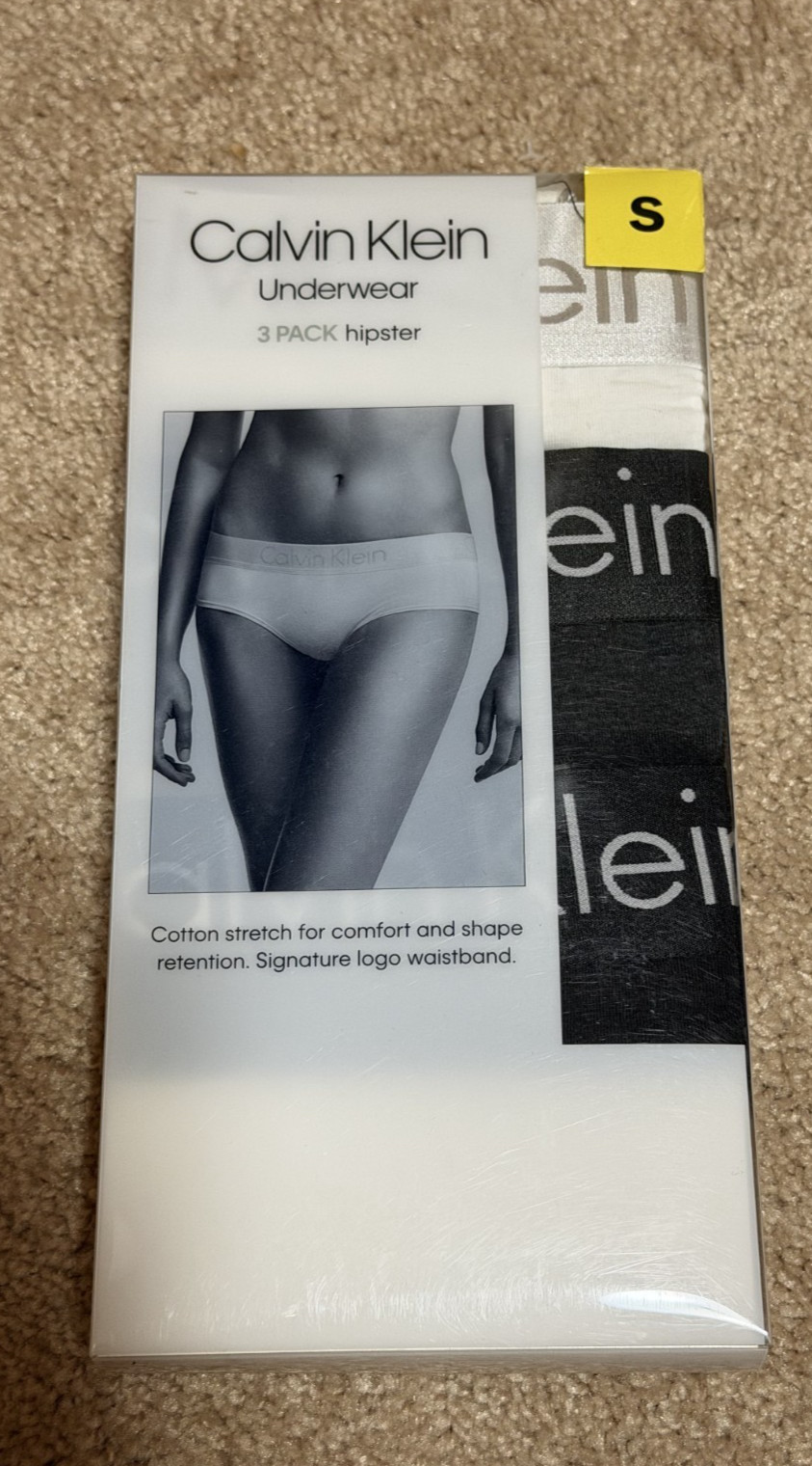 NEW Women’s Small Calvin Klein Hipster Underwear 3 Pack (White/Dark Gray/Black)