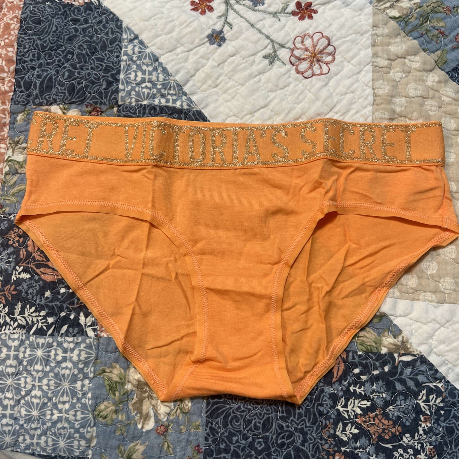 Victoria’s Secret Shine Logo Elastic Waist Cotton Hipster Orange XS