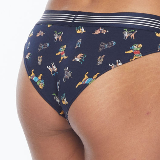Flirtitude Women’s Wide Elastic Cheeky Panties SMALL Blue Bayou Holiday Dogs