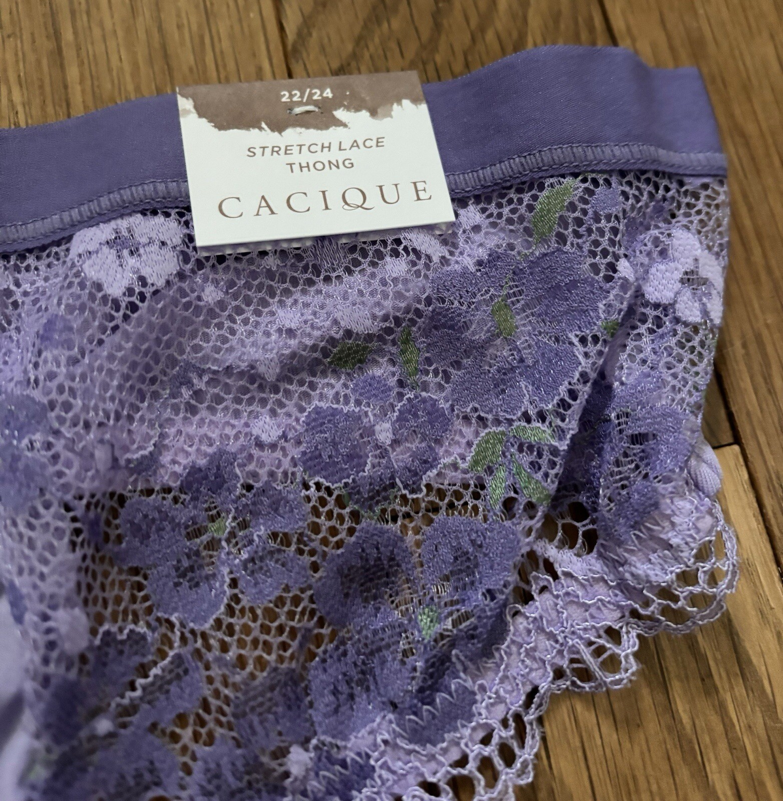 Plus Size 22/24 Lane Bryant Cacique Stretch Lace Thong Panty Lilac Embroidered
