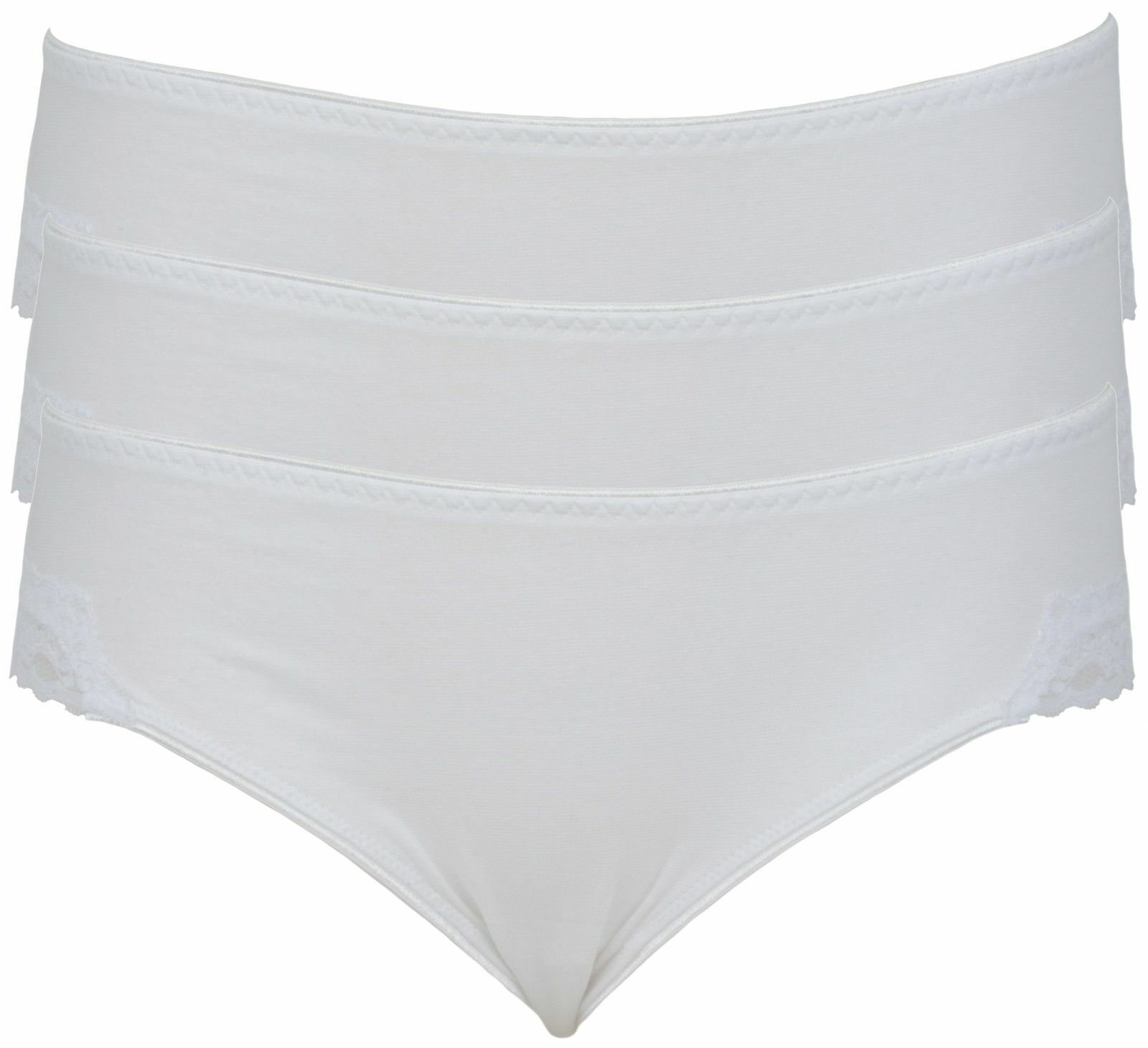 3X White Knickers Jersey Cotton Lace leg Trim Detail High Leg UK 18 20 22 24 E9