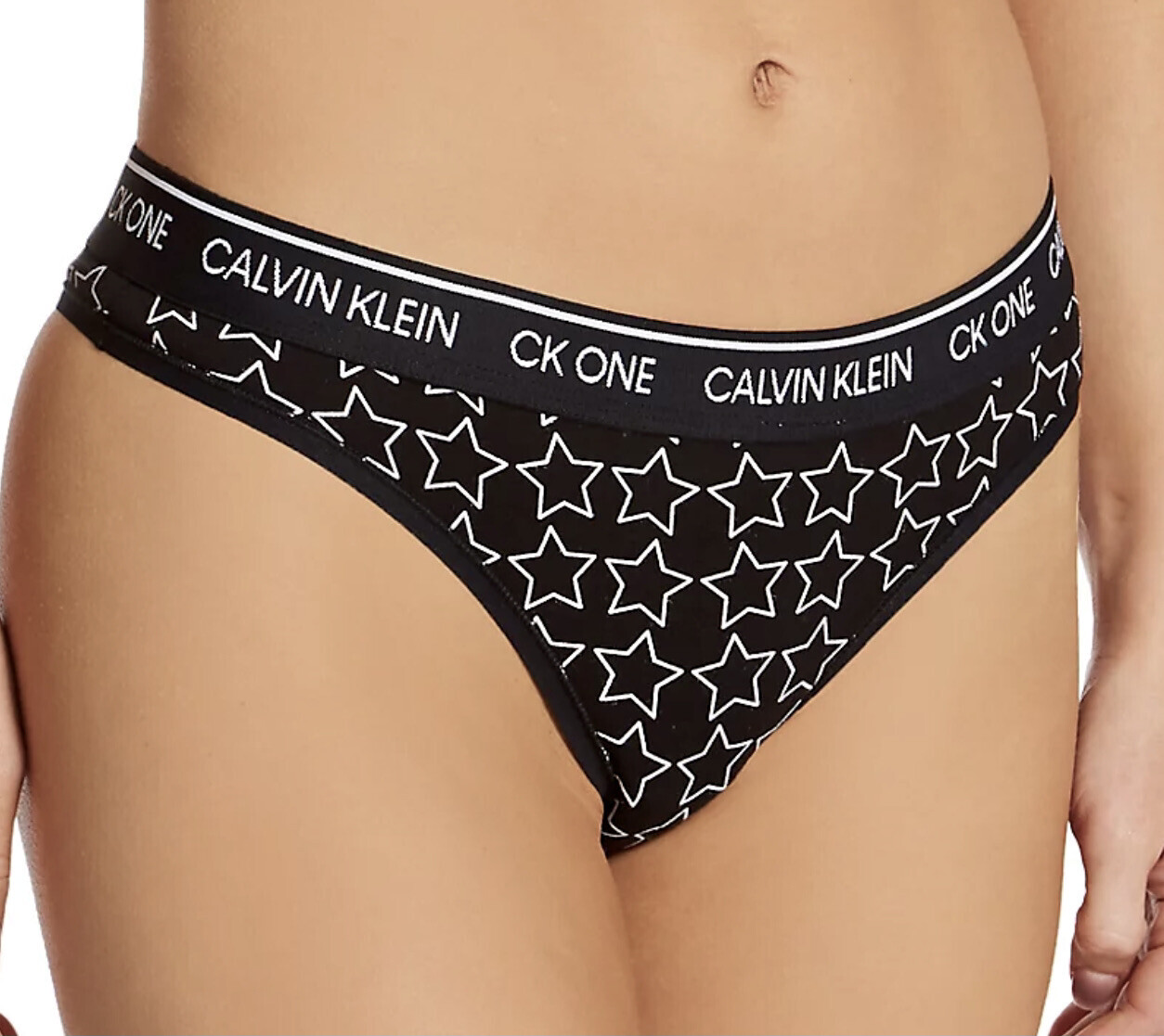 CALVIN KLEIN CK One Cotton Outline Star Black Thong Panty Women XS 4 S 5 M 6 L 7