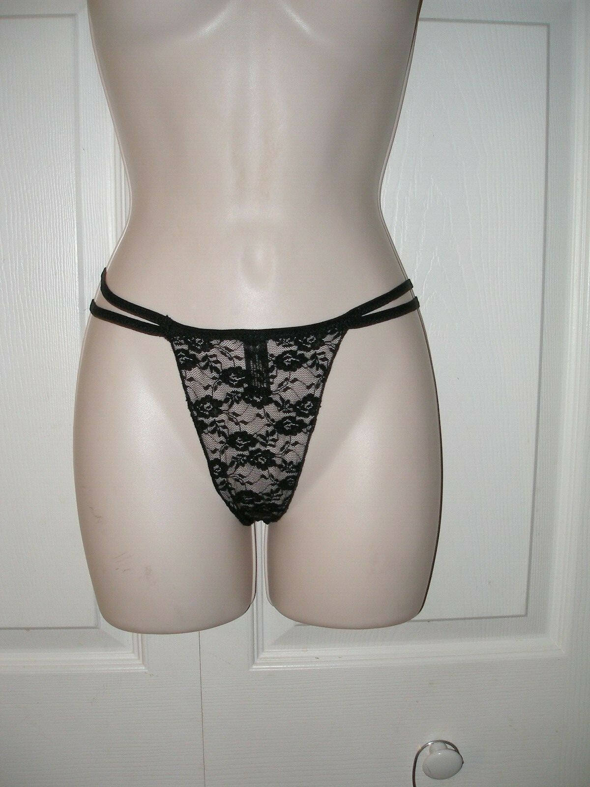 Women’s XL Black Lace String Thong Panties Double Strap Waist Band Unique