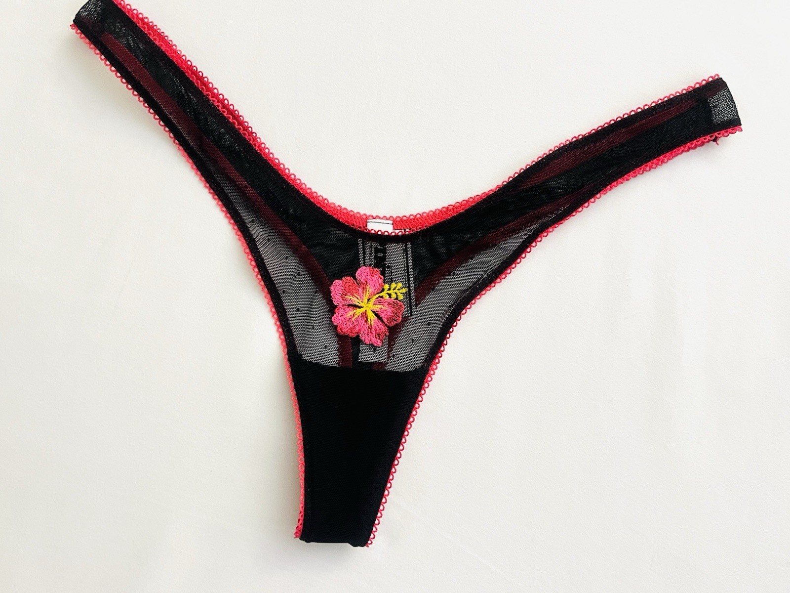 VICTORIA’S SECRET PINK Wink High Leg Hibiscus Embroidery Thong Panty Large