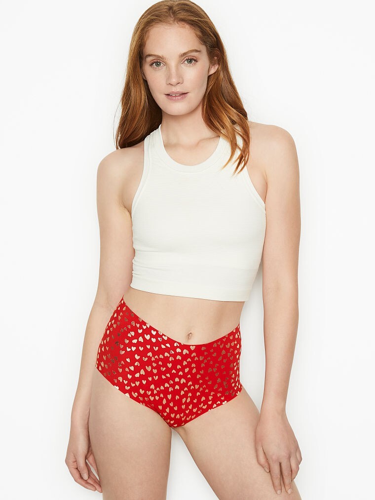 XL Red GOLD FOIL Heart No Show Victorias Secret High Waist Midi Brief Panty