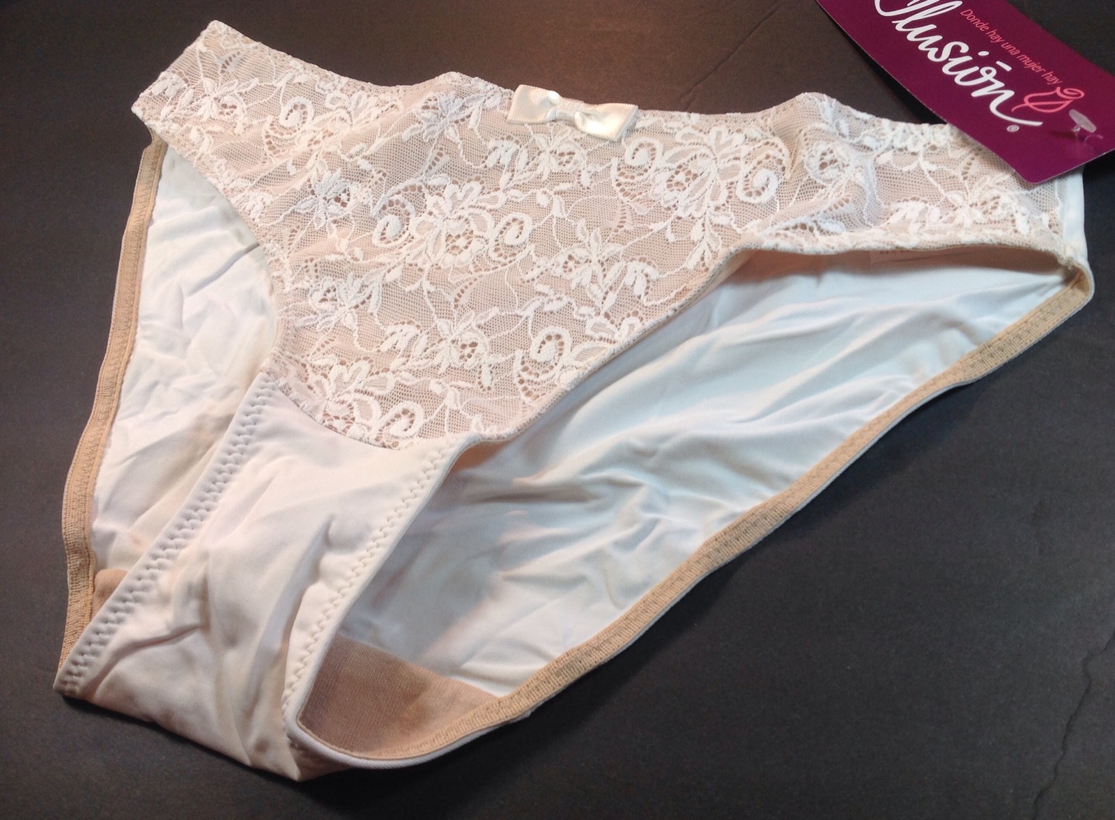 Women Panties,Bikinis ILUSION Size L Beige Double Front Protect Floral W/fishnet