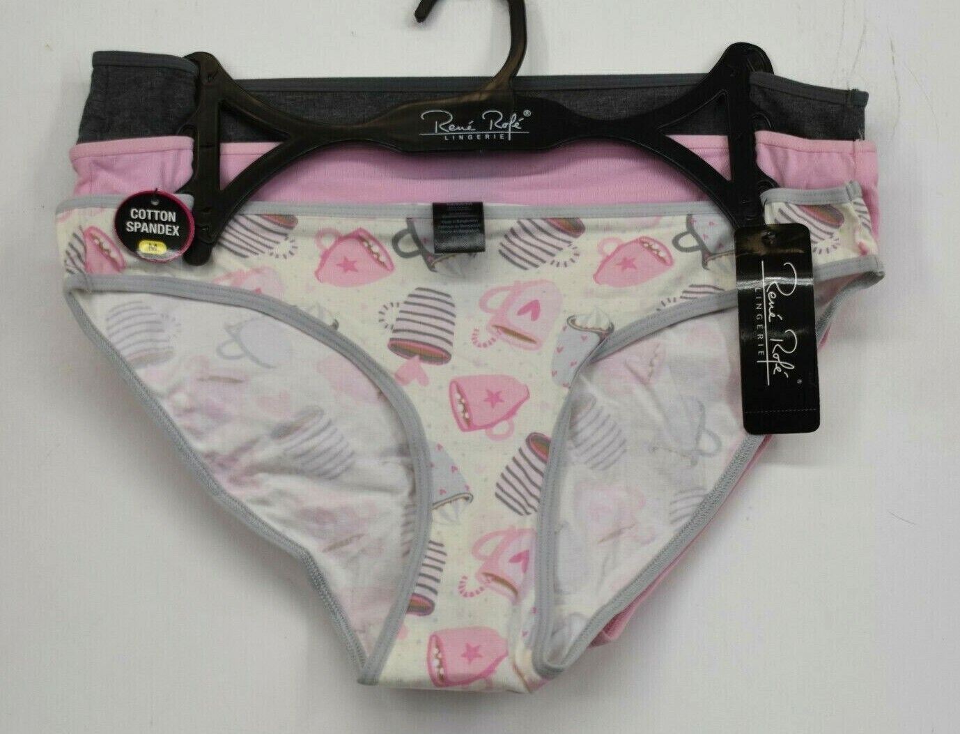 Rene Rofe Womens Pink Gray Mug Print Elastic Waist Stretch Swimming Panties M