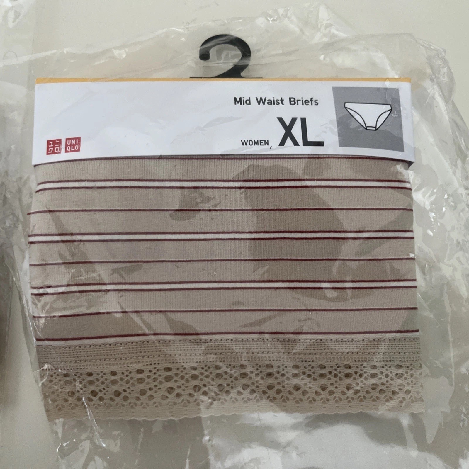 2 PRs UNIQLO SIZE XL MID WAIST BRIEFS UNDERPANTS -31 Beige stripe-43-45” HIP £16