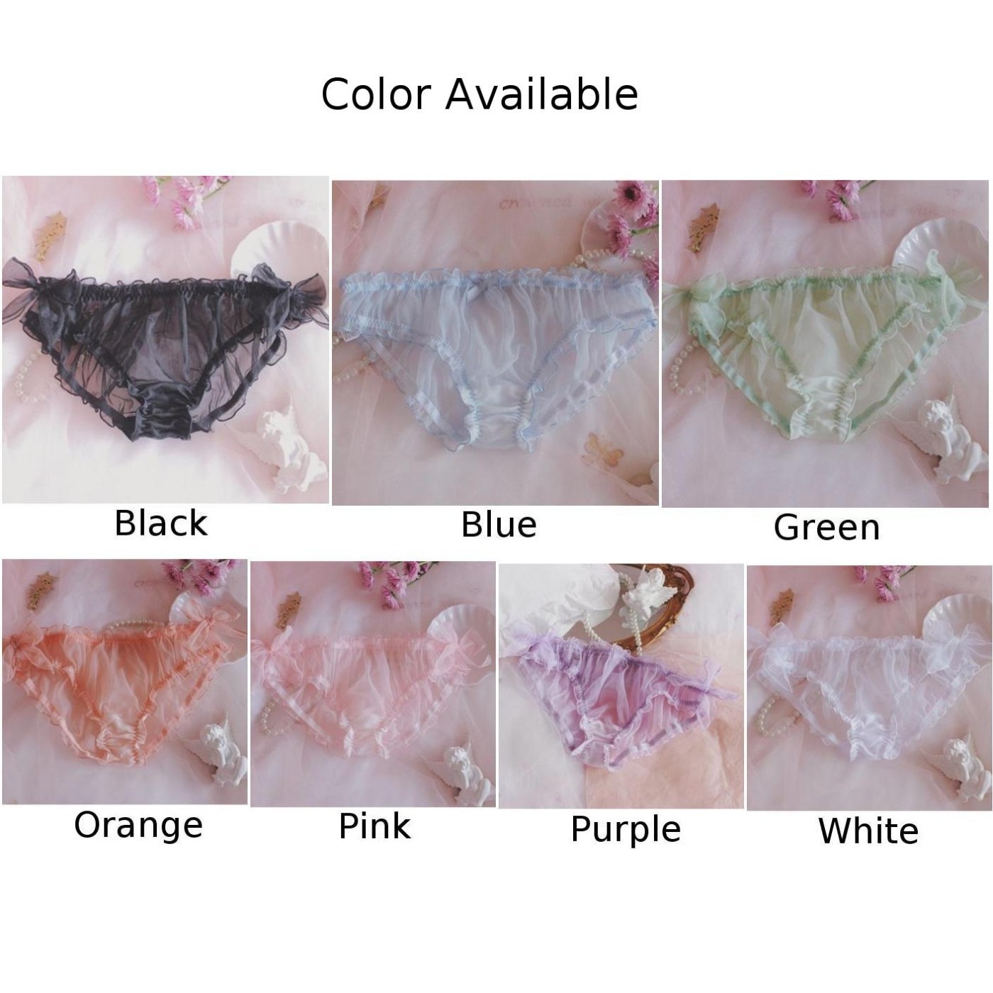 Lace and Bow Design Women’s Bikini Briefs Soft Chiffon Underwear Style