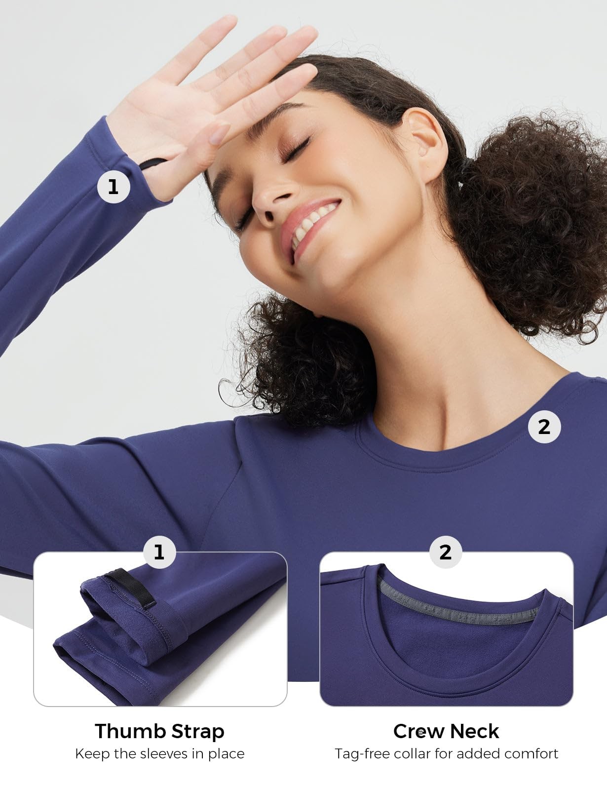Women’s Thermal Shirts Long Sleeve Fleece Lined Running Tops Thumbhole Cold W…