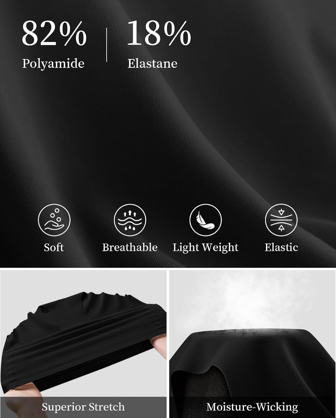 Seamless High-Waisted Panties 6-Pack Black Solid L Tagless Breathable