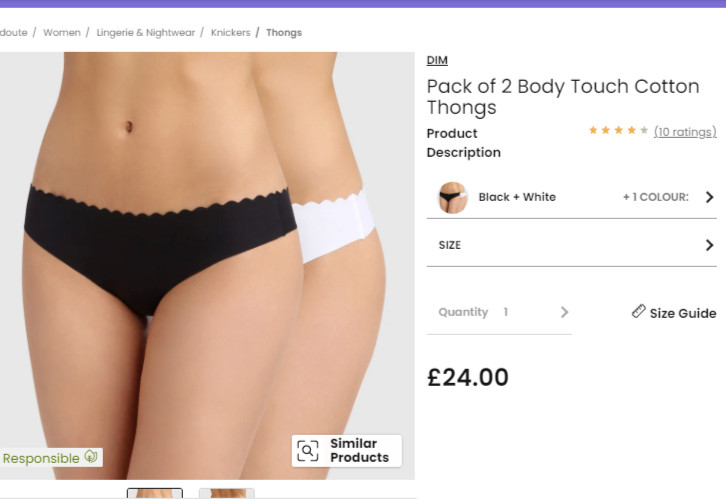 DIM Pack of 2 Soft Body Touch Cotton Thongs Size 8-10 Black/White RRP £24