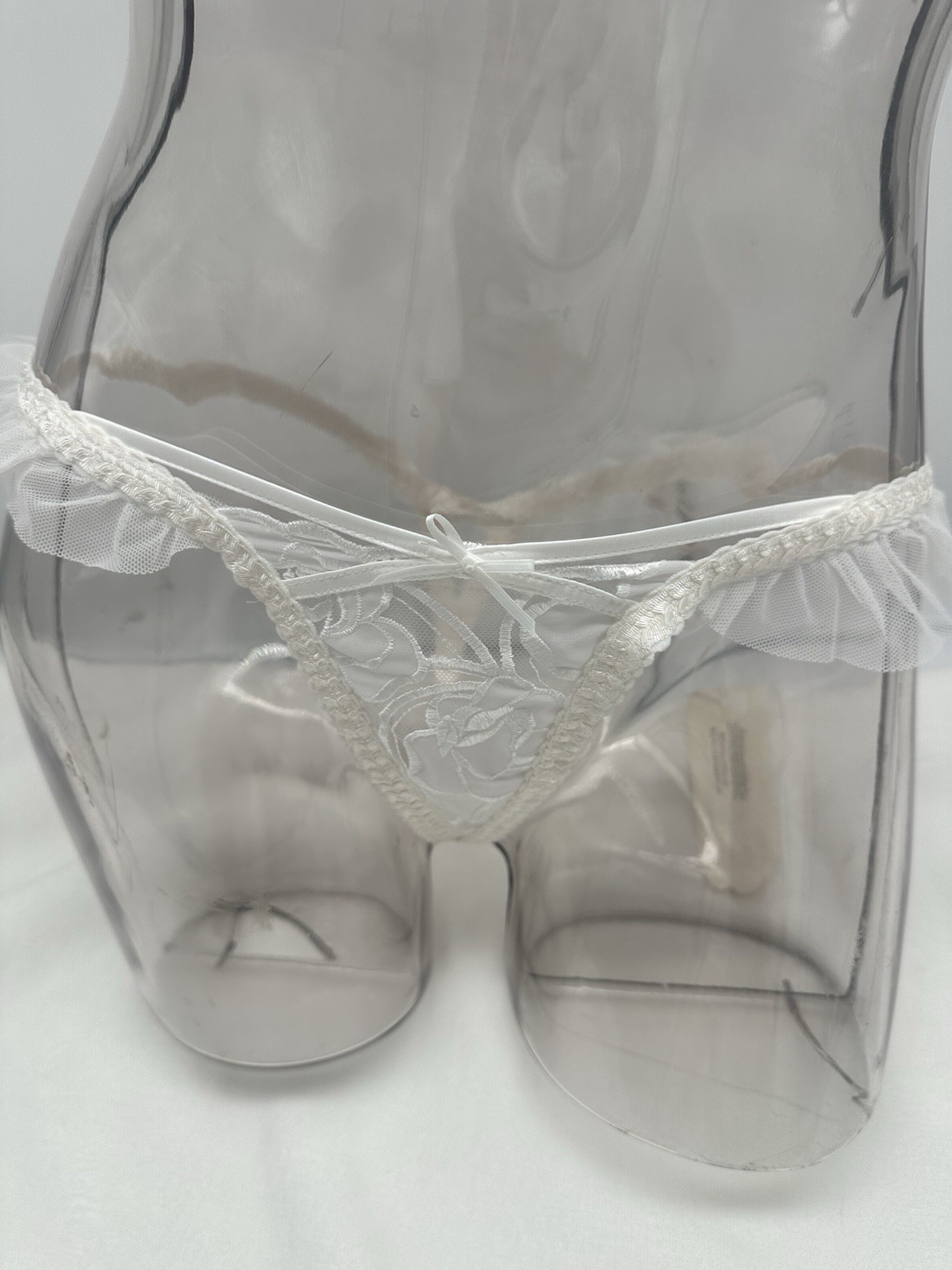 🌹FOR LOVE & LEMONS Blooms Thong Panty Floral Embroidered White Mesh 🌹X-SMALL