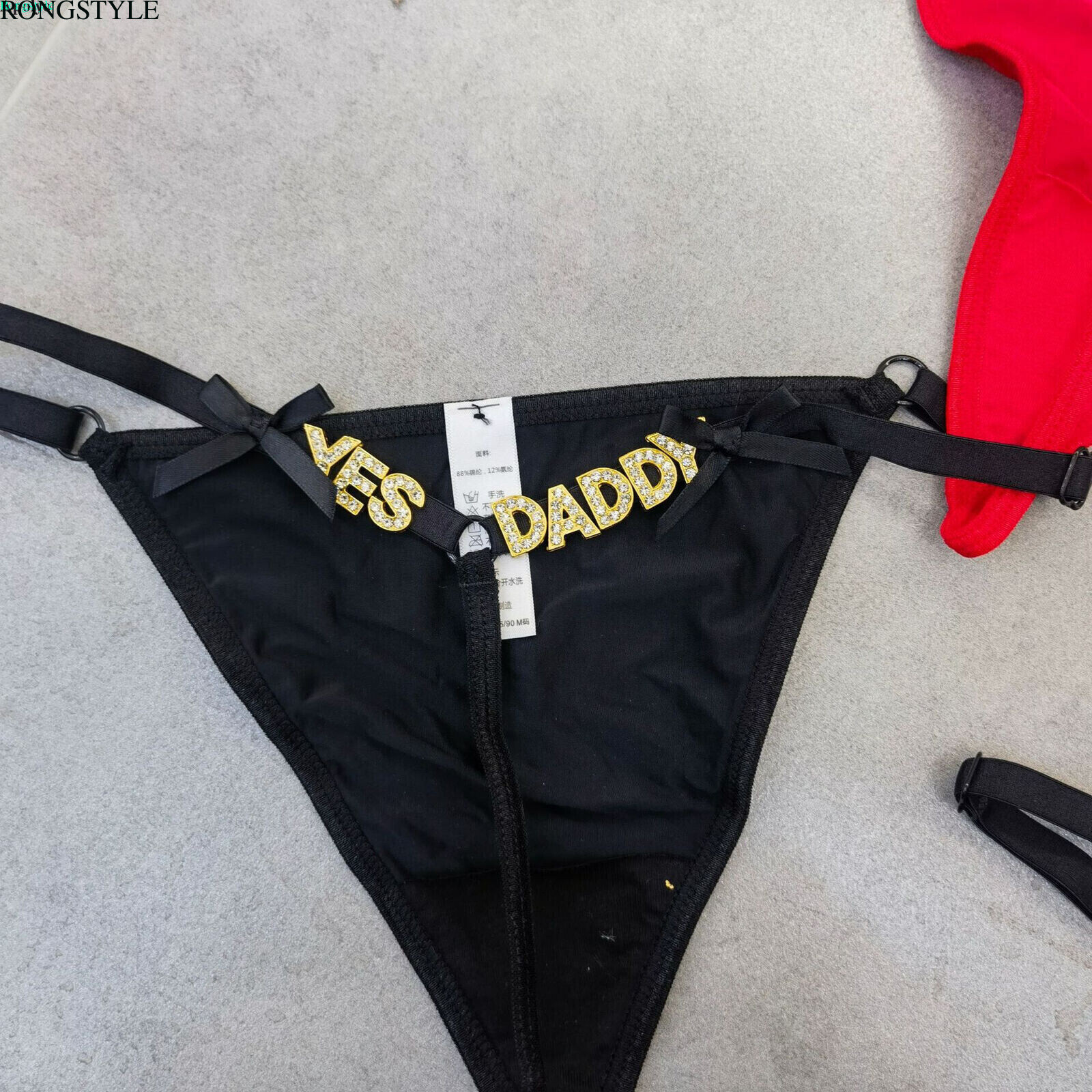 Sexy Thongs Shiny Crystal Letter Elastic Band Bow Women Thong Panties Underwear