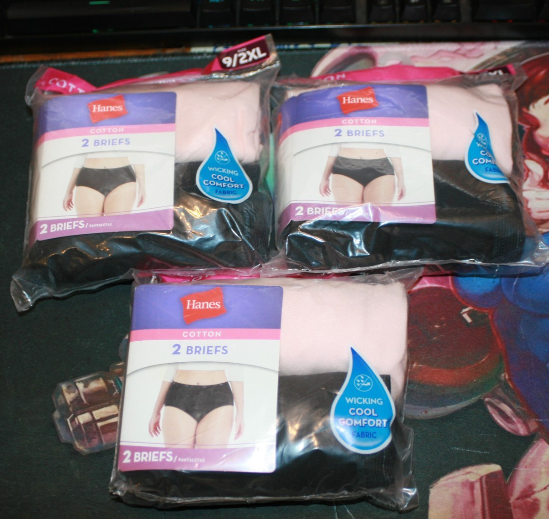 NEW 6 pair HANES Briefs Panties 9/2XL Cooling, Tagless, No Ride Up 100% Cotton