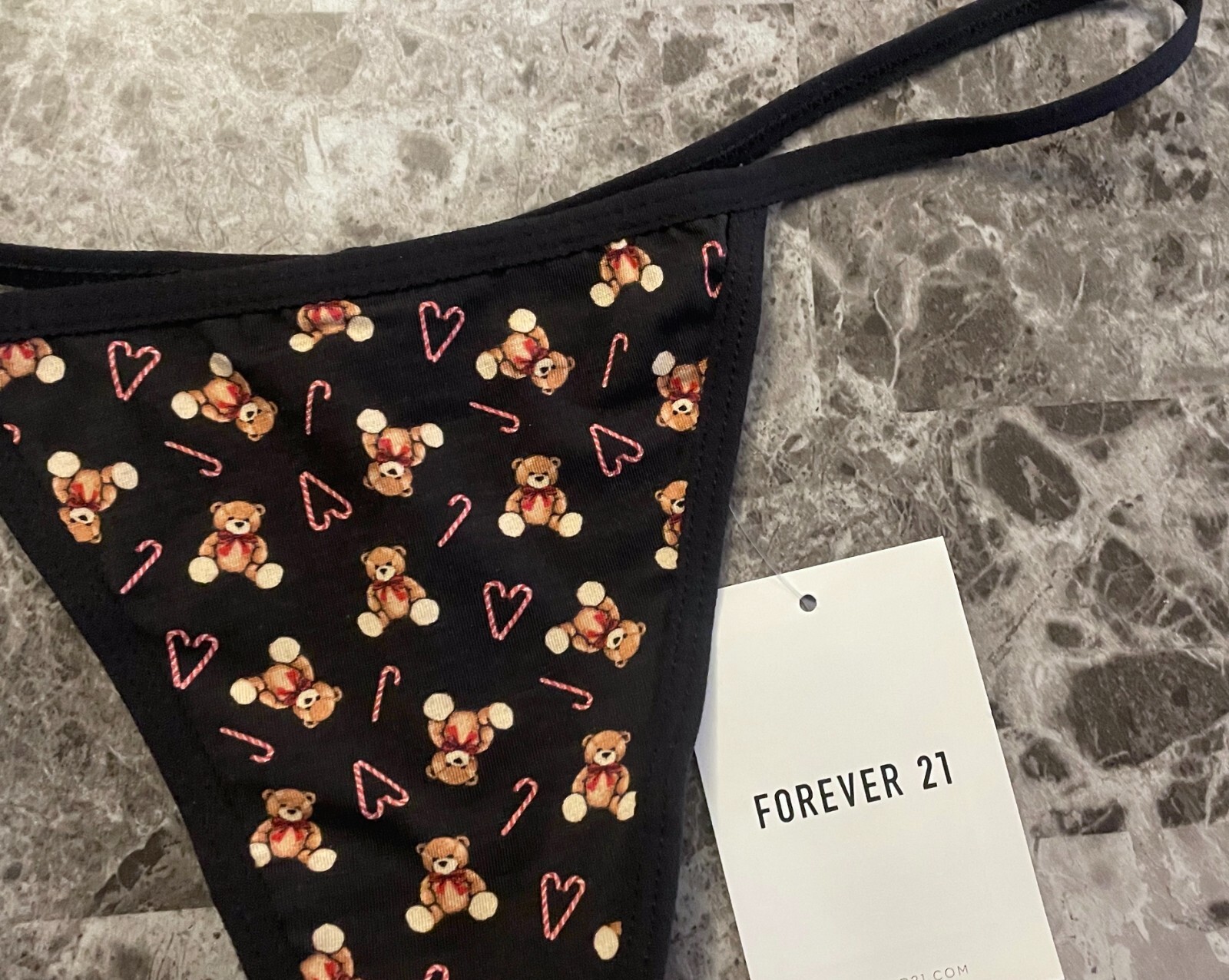 NWT FOREVER 21 TEDDY BEAR CANDY CANE HEART MODAL COTTON SPANDEX V STRING PANTIES