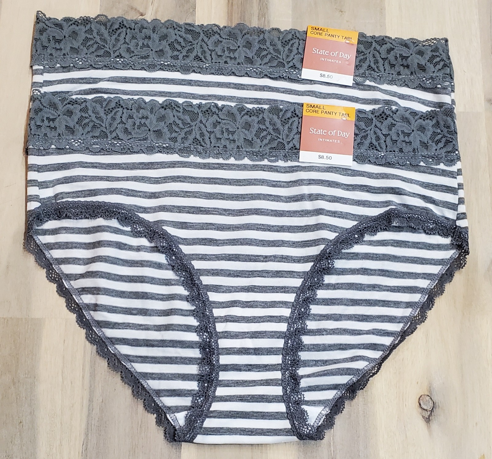 State of Day Women’s Cotton Blend Lace-Trim Hipster Underwear Heather Stripe Sma