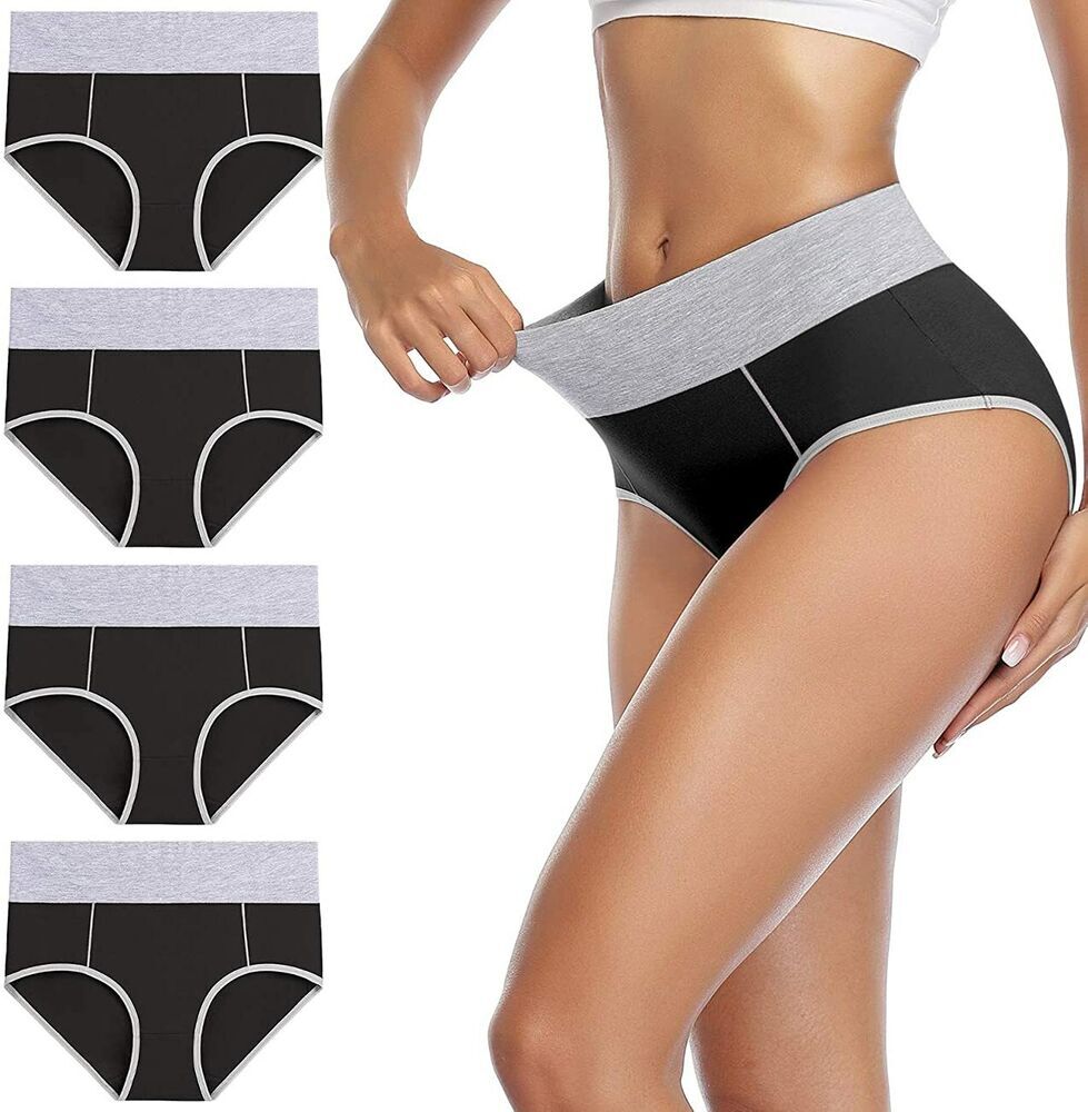 Womens Cotton Underwear High Waist Stretch Briefs Underpants Ladies Lots 4 Pack
