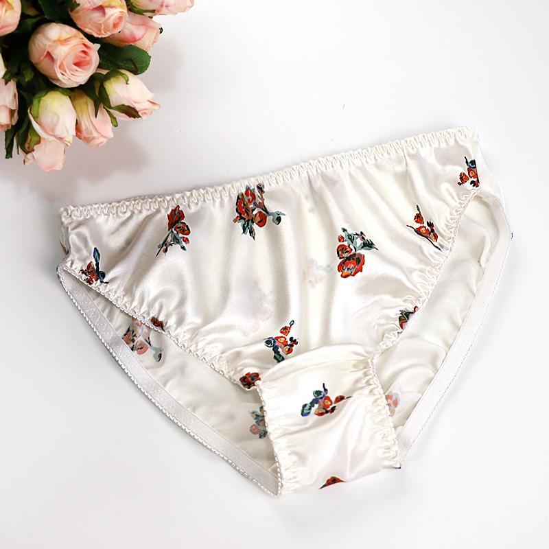 2026 New Silk Floral Panties for Women Maidens Knickers Prints Briefs Bottoms XL