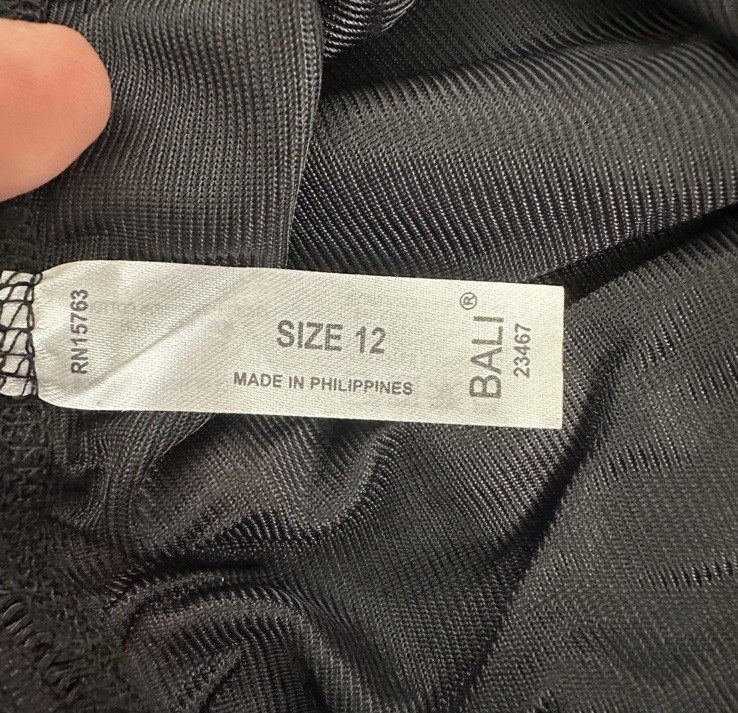 3 PAIR Bali Vintage Full Cut Black Silky Nylon Panties Briefs 23467 Size 12 NEW