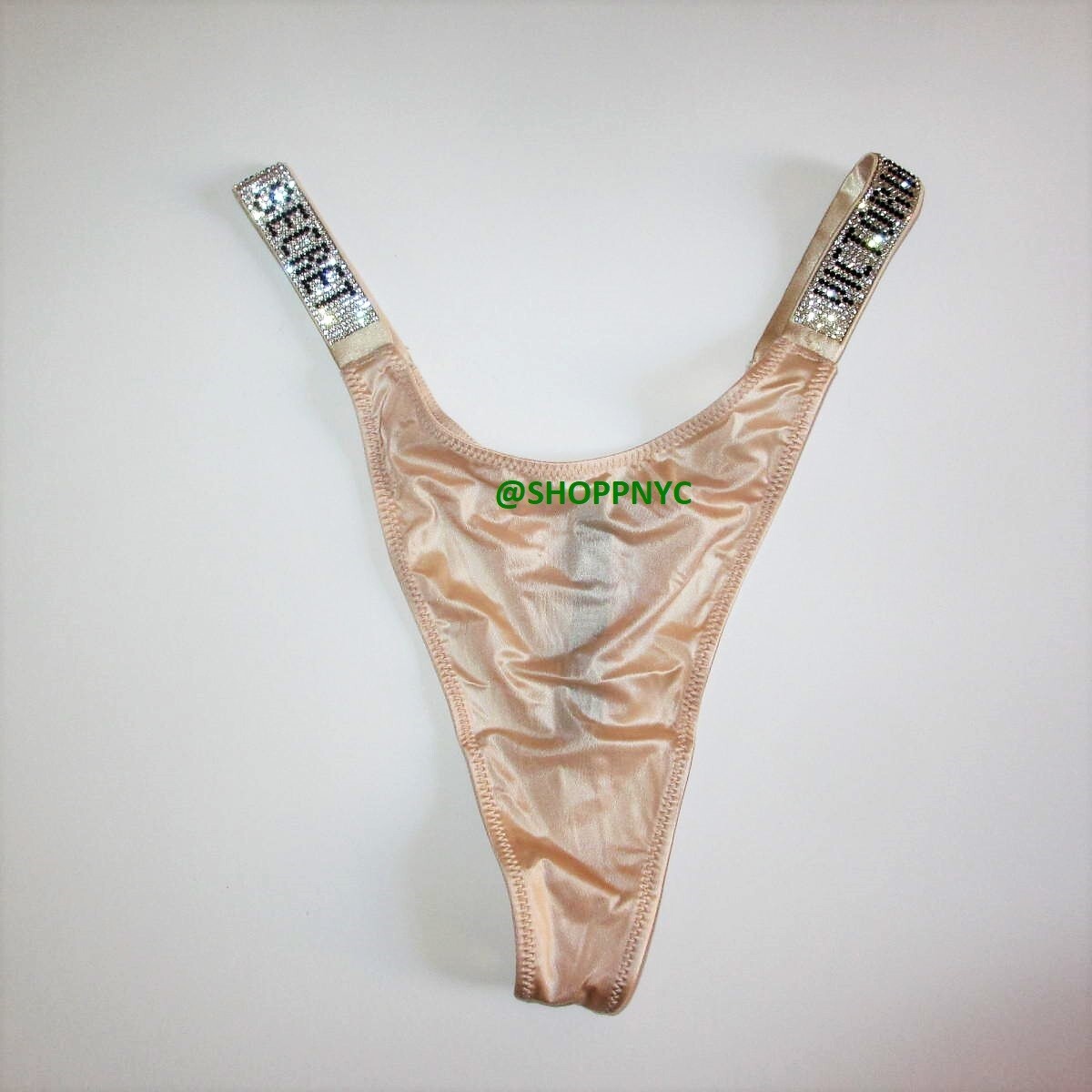 VICTORIA SECRET Very Sexy Shine Strap Thong Panty Size L Satin Smooth Logo Ivory