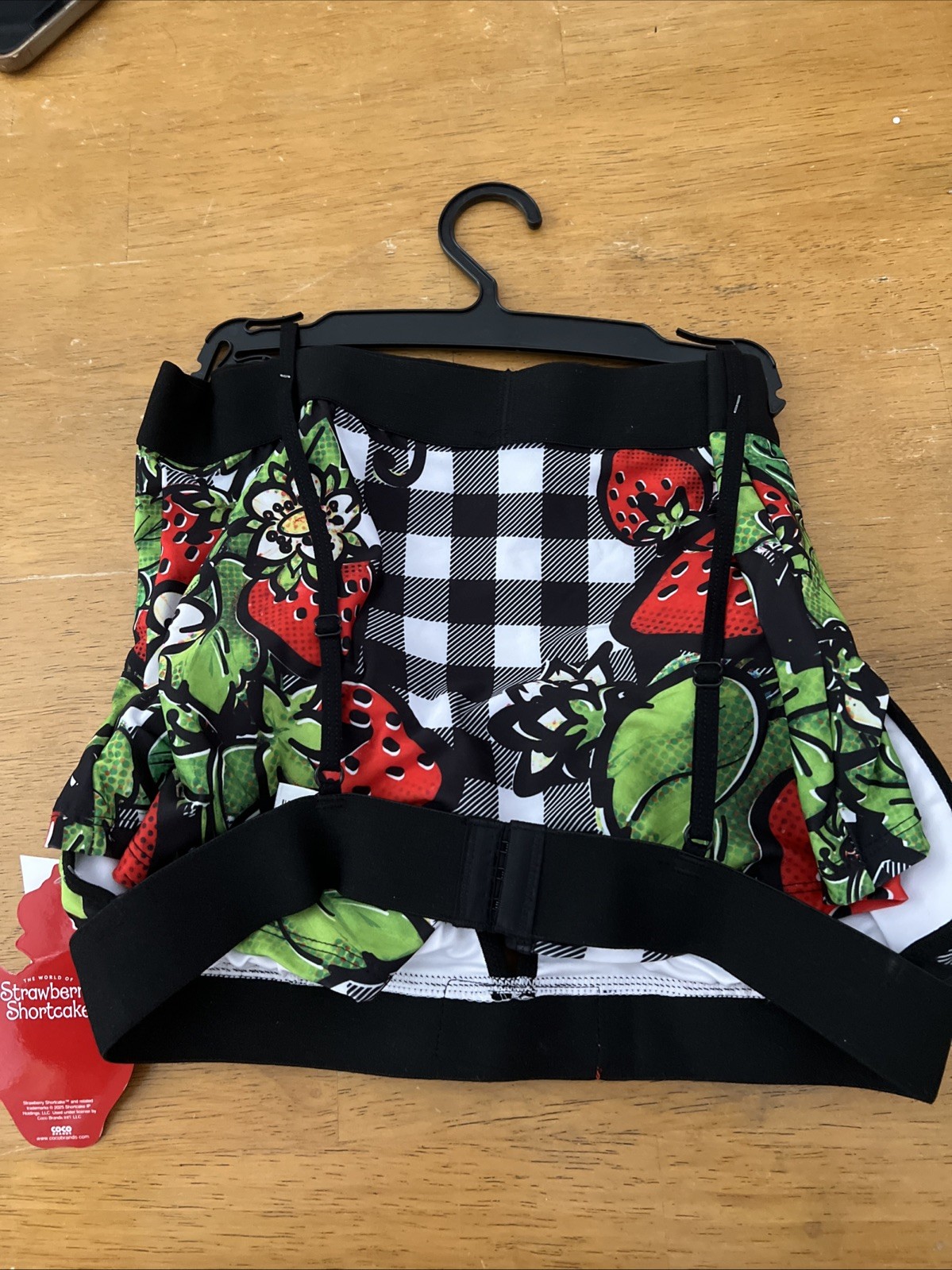 Strawberry Shortcake Bra Panties Set Boy Shorts Cute Black Plaid Red Size M G3