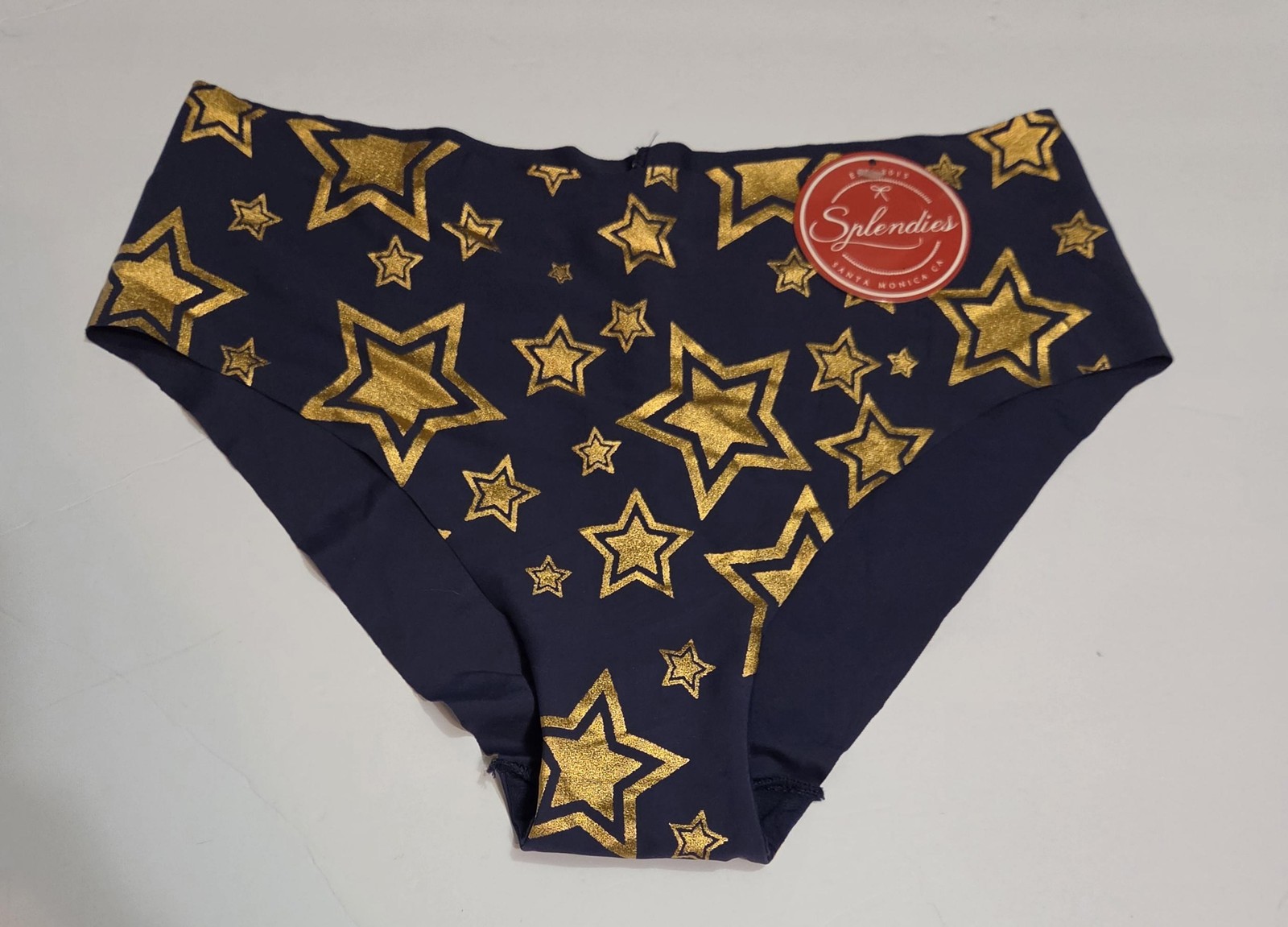 Splendies Panties Womens Large Blue Gold Glitter Star Microfiber Briefs Stretch