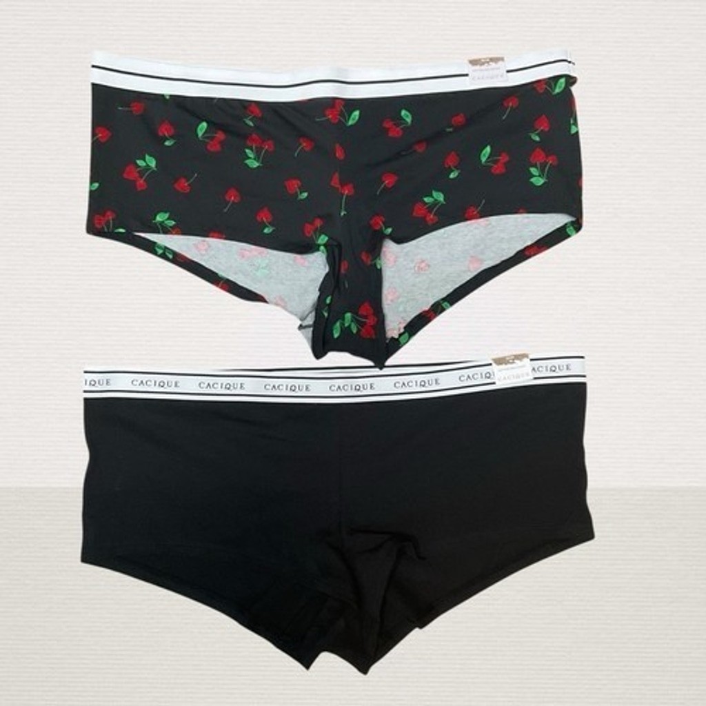 NWT Cacique Cotton Boyshorts Black/Red Lot of 2 Panty Women 22/24 India Cotton