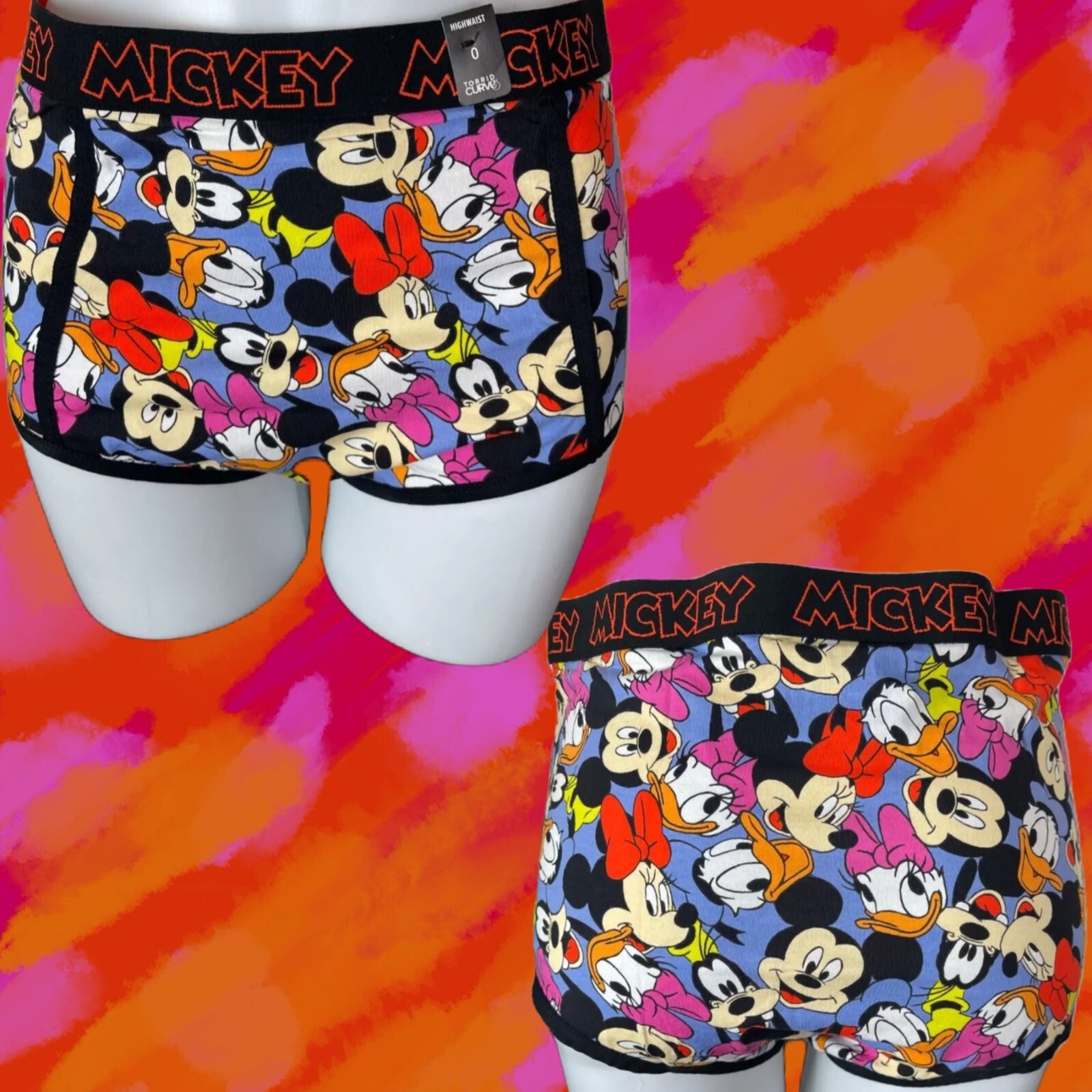 Disney 0 Mickey Mouse & Friends Graphic Logo Waistband High-Waist Cotton Panties