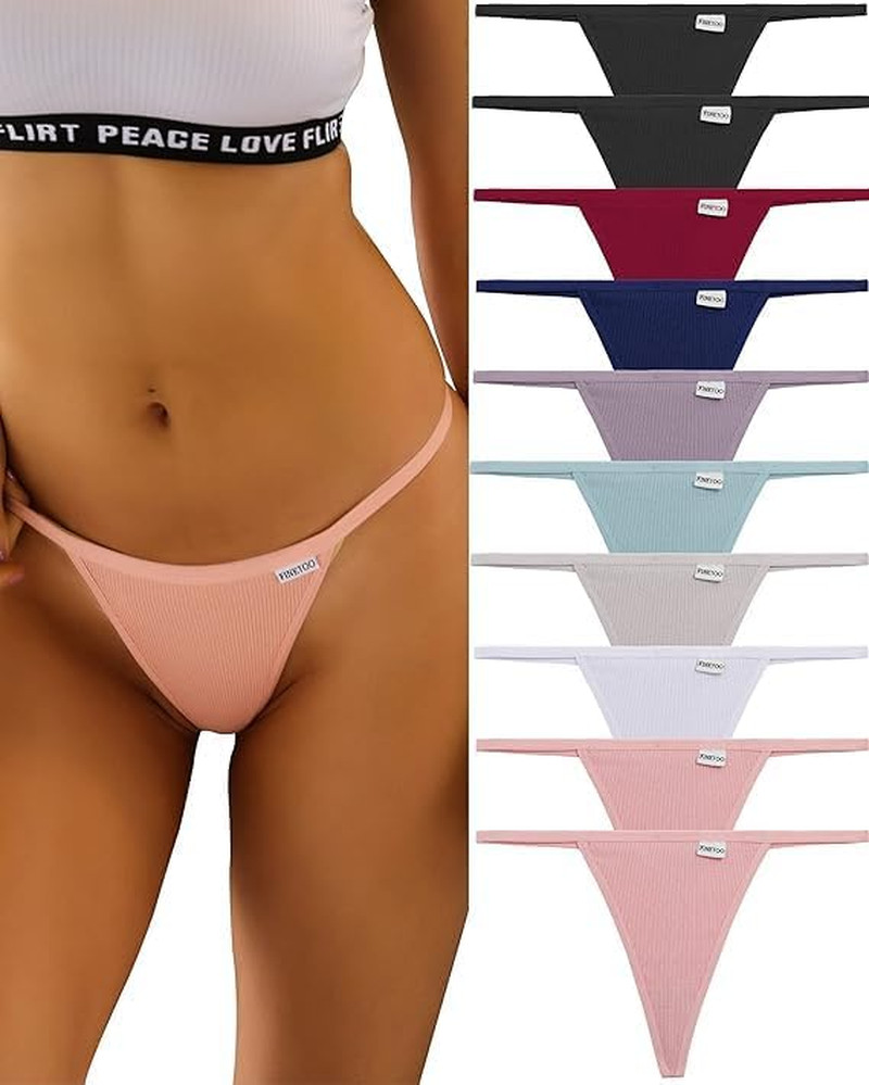10 Pack G-String Thongs for Women Cotton Panties Stretch T-Back Tangas Low Rise