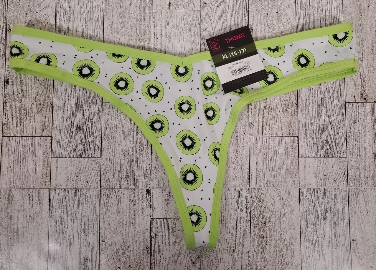 No Boundaries THONG XS XL 2X 3X Kiwi Print Green White Cotton Spandex Juniors