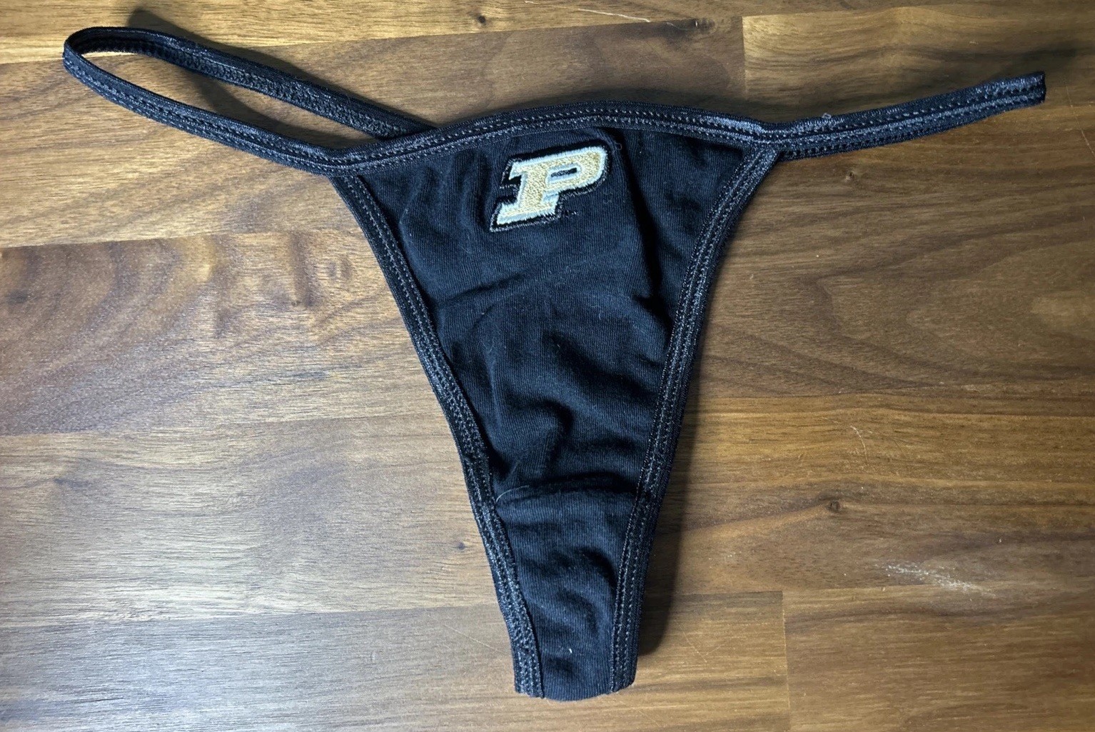 PURDUE Boilermakers College Gstring Thong Panties Low Rise Sz M Black Cotton