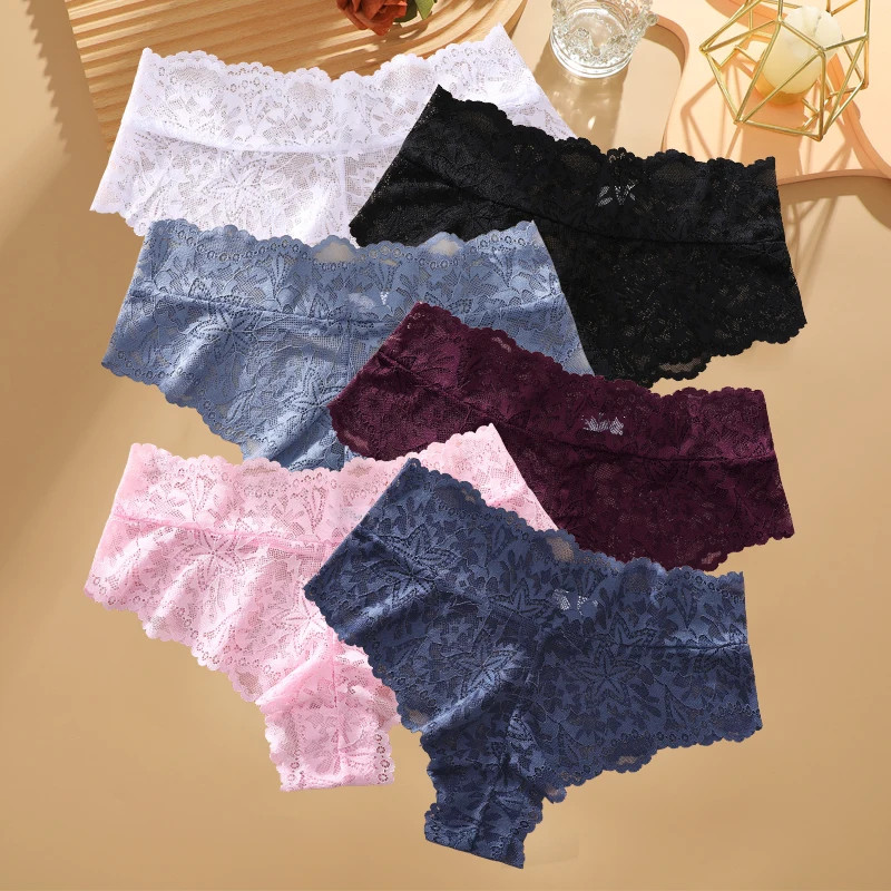 High Waist Lace Panties Plus Size Seamless Women Breathable Underwear 6 Pcs